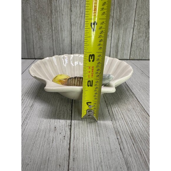 Vintage Fitz & Floyd Shell Trinket Soap Dish Ceramic White Beach Decor 5" DIA - Picture 12 of 13